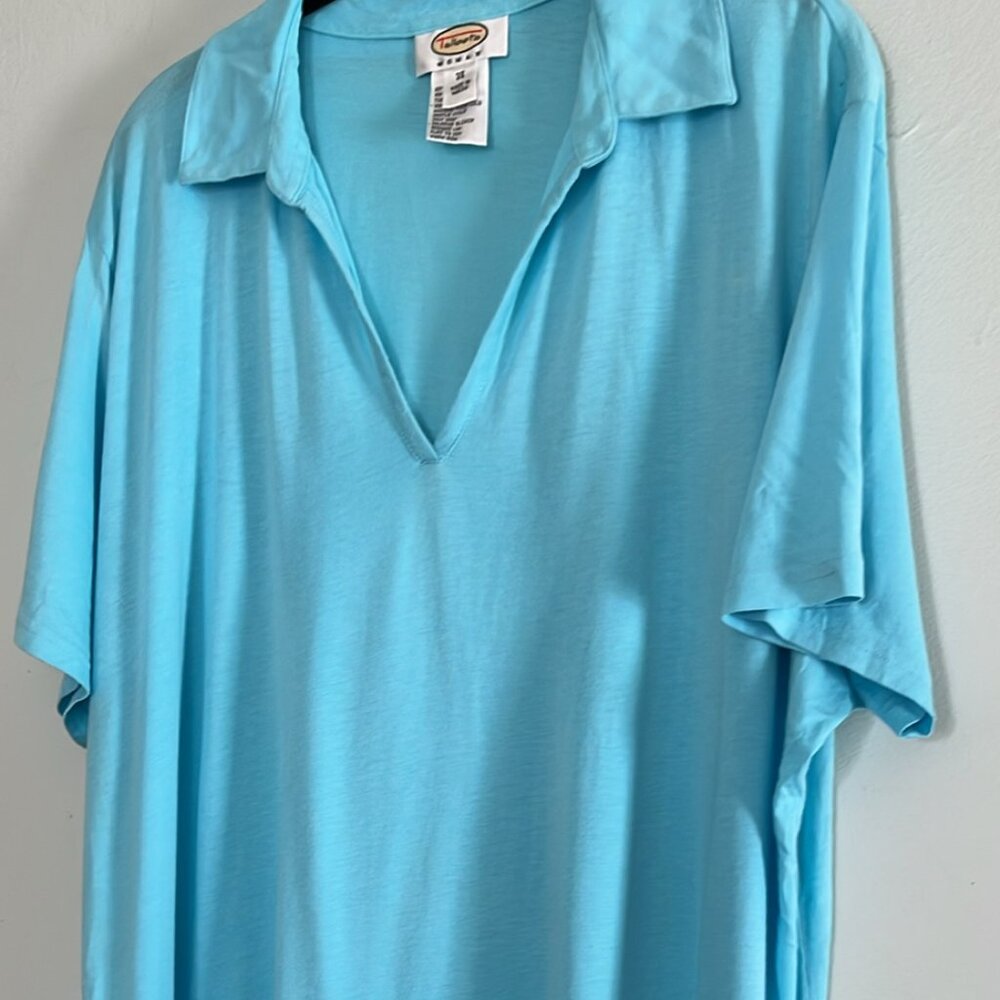 Talbots Aqua‎ Cotton/Modal Short Sleeve Tunic 3X  Lagenlook Beach Causal Luxury